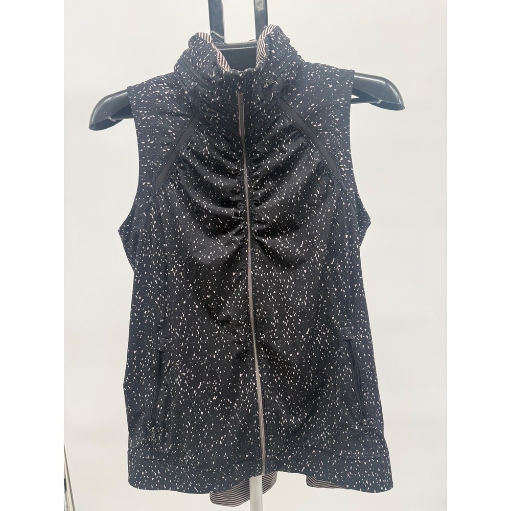 Lululemon Run For Gold Vest Black White Speckled Ruched Hooded Full Zip Women 10